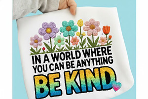 Be Kind Floral Faux Yarn Positive Sh, an Illustration by designcity5