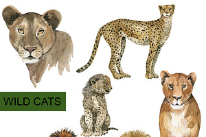 Watercolor African Animals Clipart