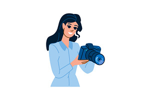 Female photographer holding digital, a Person Illustration by pikepicture