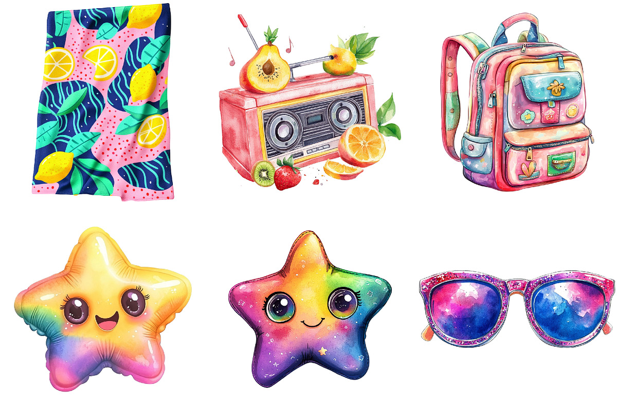 Funky Summer Clipart, an Illustration by Watercolor design (Photo 4 of 5)