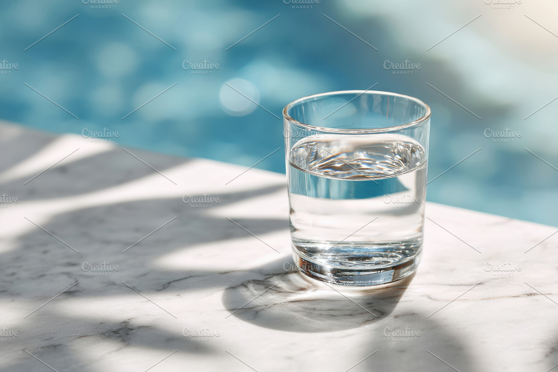 Transparent glass of water with sunlights, a Food & Drink Photo by AlyaAnd