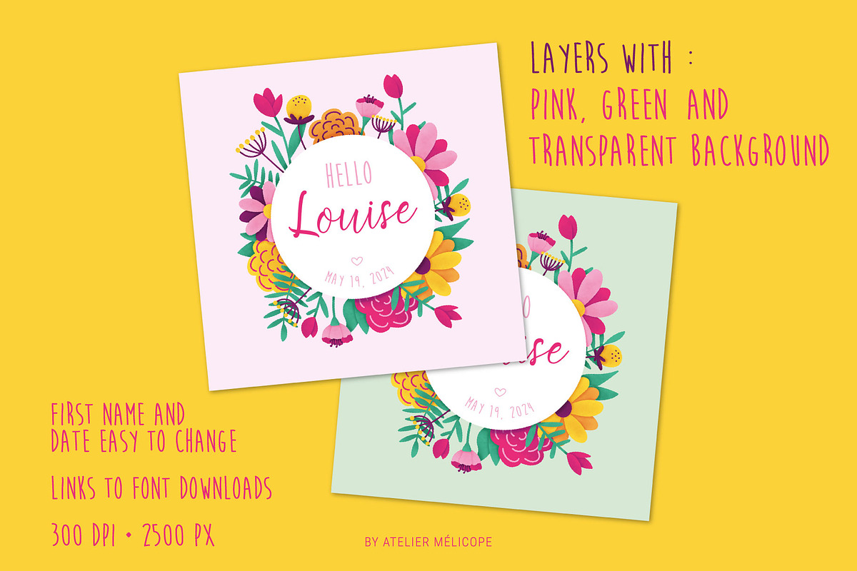 Birth announcement card - Flowers, a Decorative Illustration by Atelier Mélicope (Photo 1 of 2)