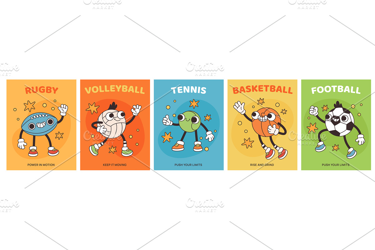 Cartoon ball characters cards. Sport, a Sport Illustration by YummyBuum