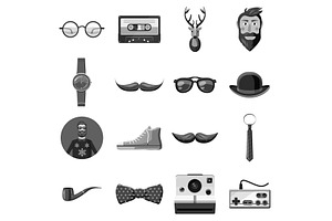 Hipster Items Icons Set Monochrome