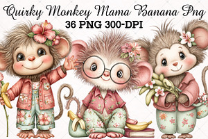 Quirky Monkey Mama Banana Clipart, an Animal Illustration by RobertsArt