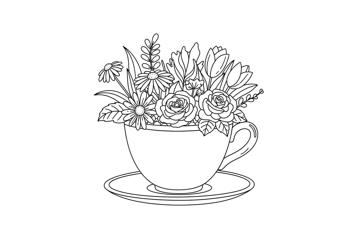 Floral Teacup Line Art Bundle, an Illustration by Gfx_Store (Photo 35 of 51)