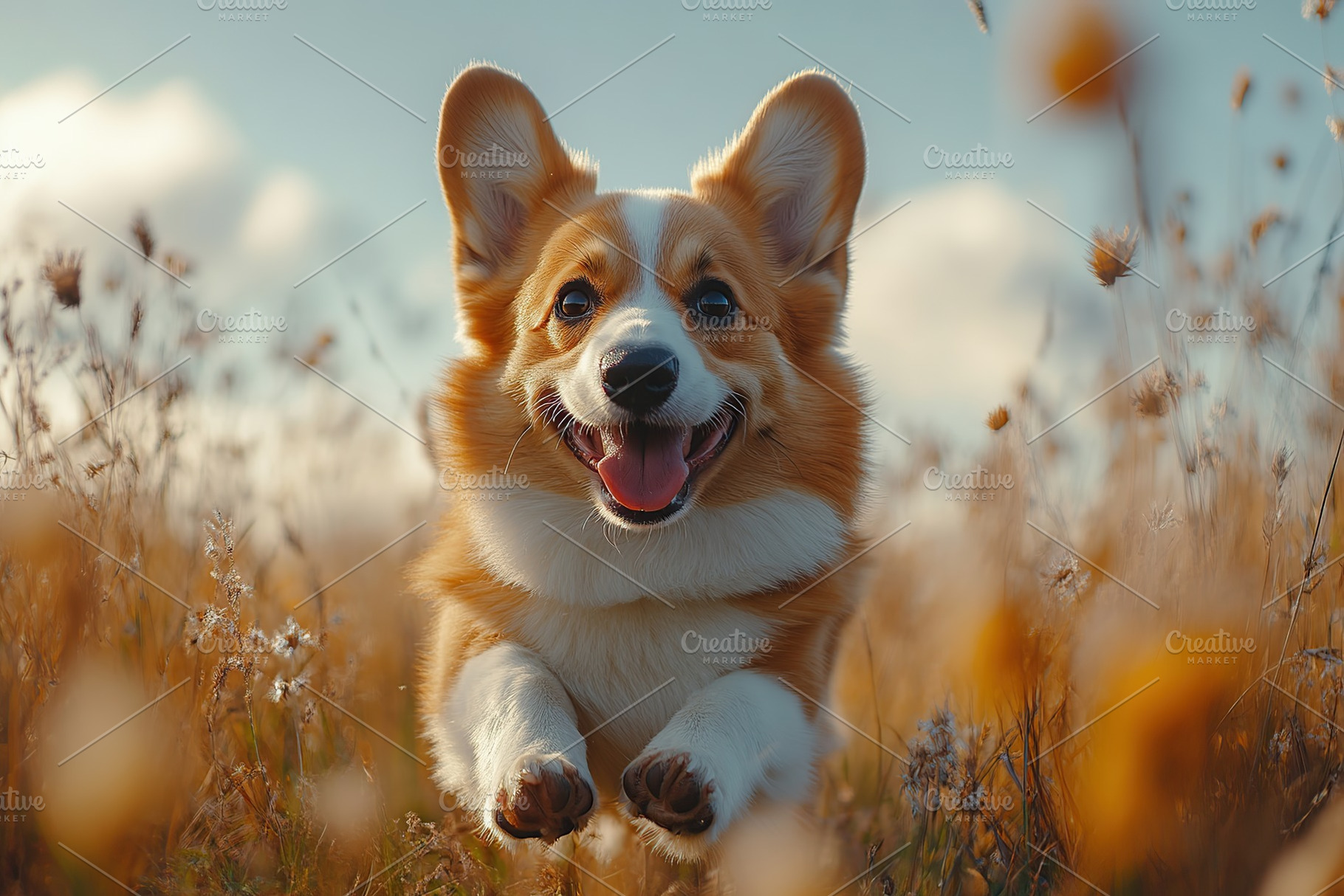 Portrait of a cute corgi dog having fun in a green meadow, an Animal Photo by AlyaAnd