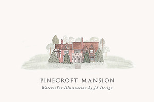 Pinecroft Mansion Venue Watercolor
