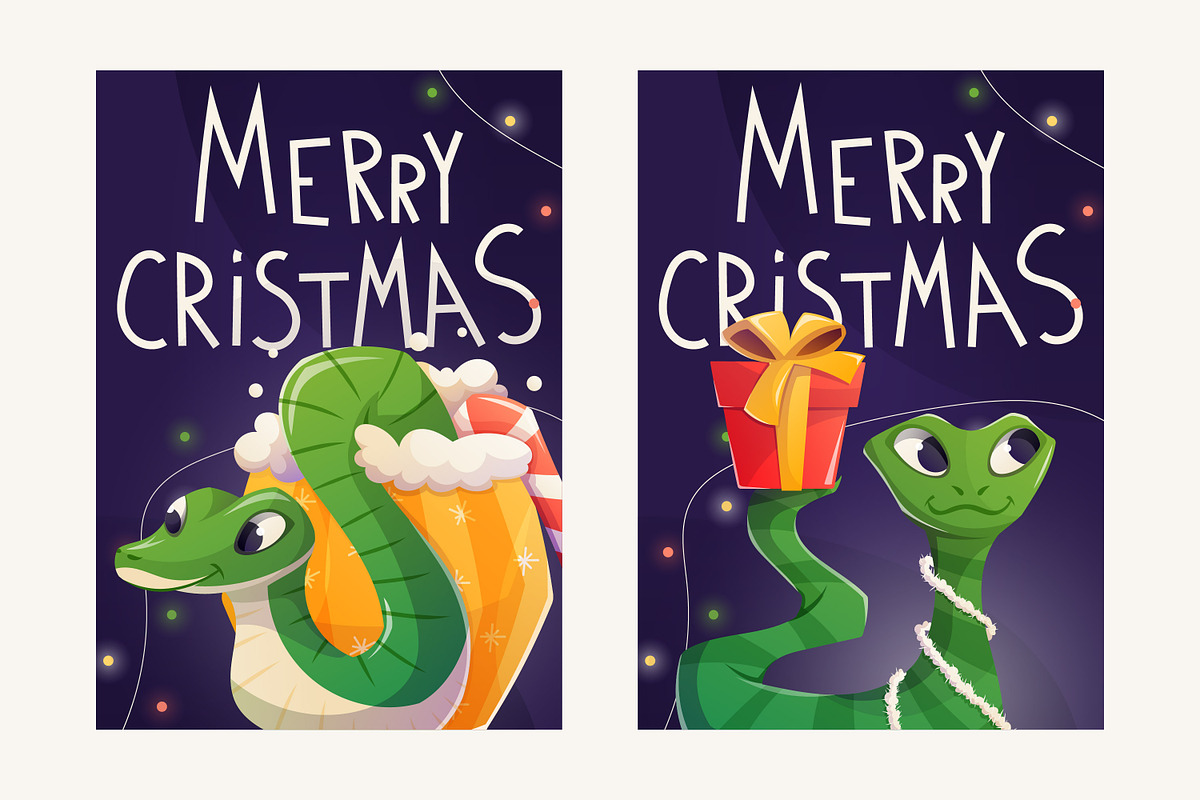 5 Christmas Cards with Snakes, a Card Template by EeKayStore (Photo 2 of 4)