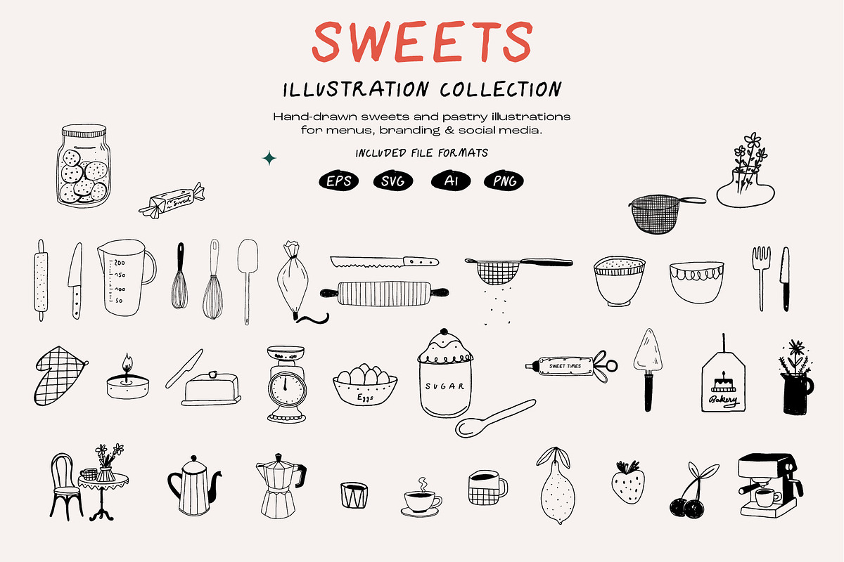 Sweets: Hand Drawn Pastry & Desserts, a Food Illustration by dicreate (Photo 4 of 13)