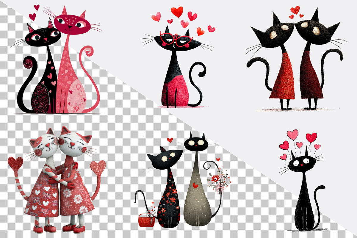 Quirky Valentines Cats Clipart  Bund, an Illustration by SVGArt (Photo 3 of 8)