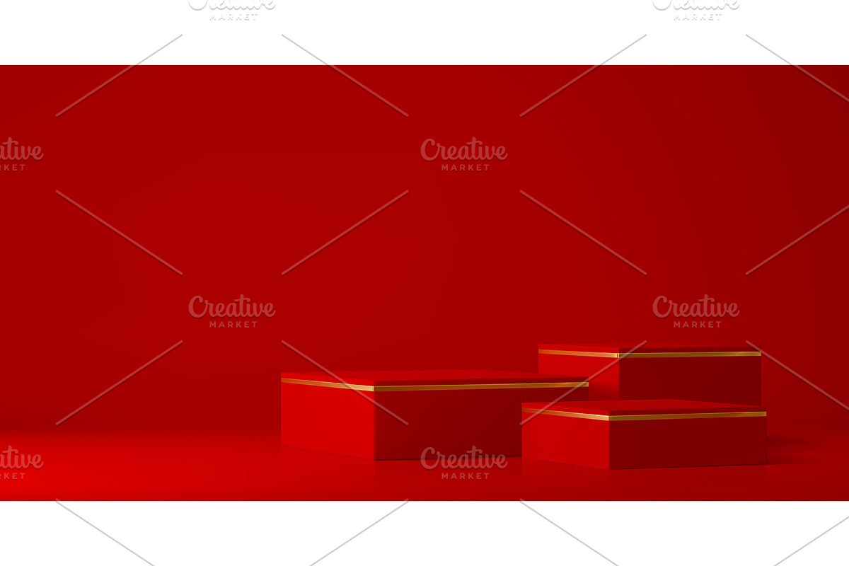 3d red podium pedestal with golden, an Illustration by Buch&Bee (Photo 2 of 3)