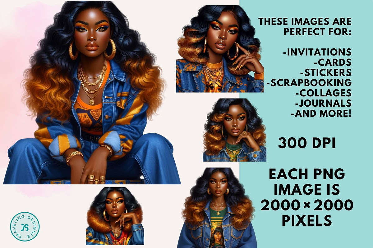 20 Black Women in Jeans Clipart, an Object Graphic by Traveling Designer (Photo 2 of 5)