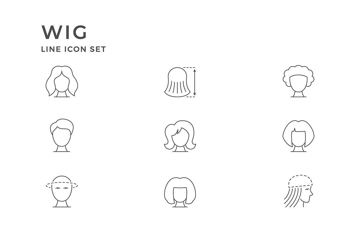 Set line icons of wig, an Outline Icon by motorama (Photo 2 of 2)