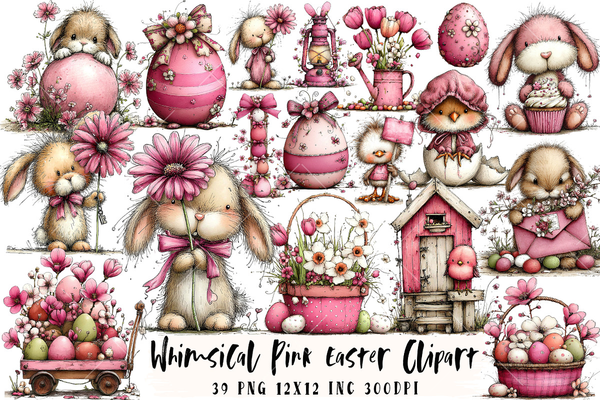 Whimsical Pink Easter Clipart, an Illustration by OK Design (Photo 1 of 6)