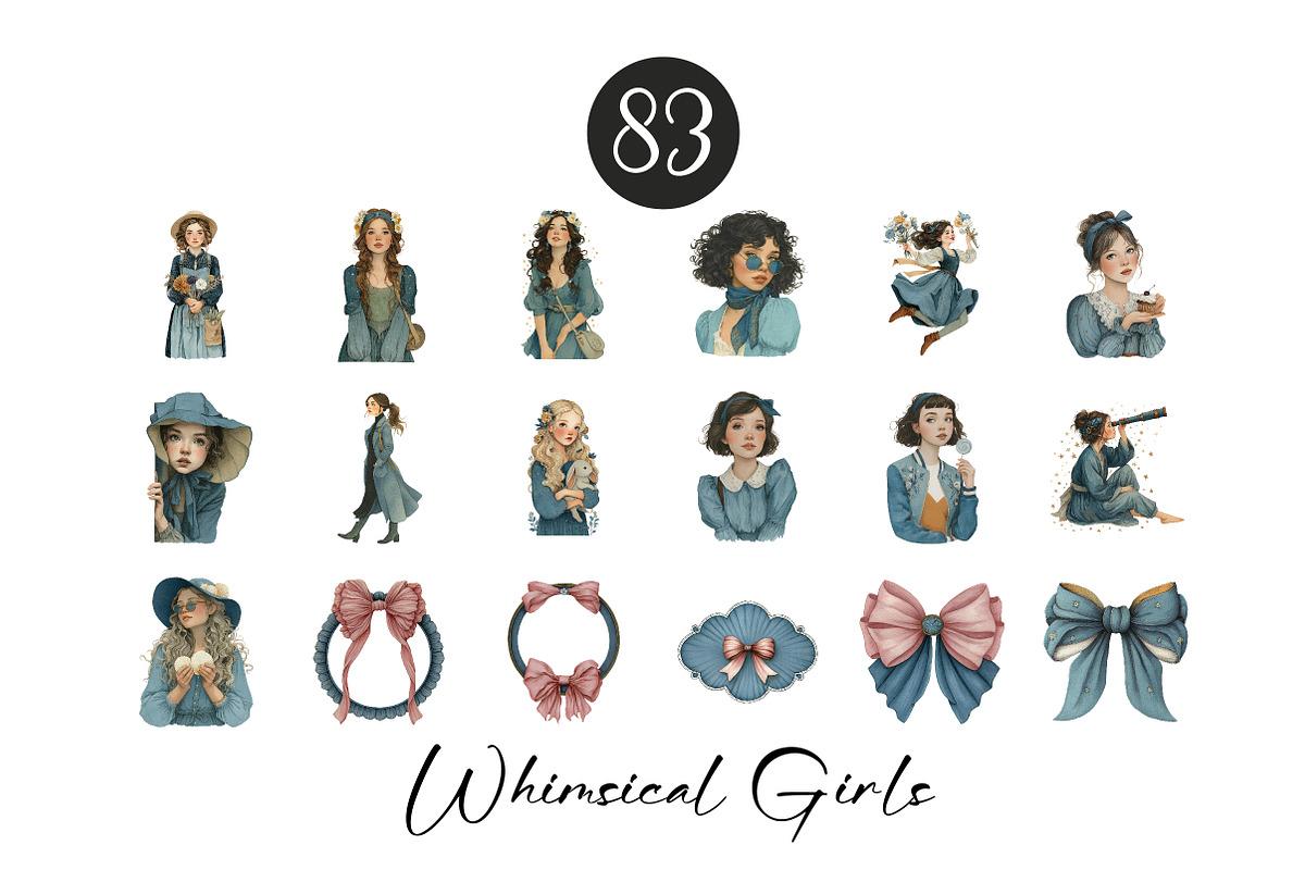 Whimsical Girls Clipart Set, an Illustration by CreationArt (Photo 5 of 7)