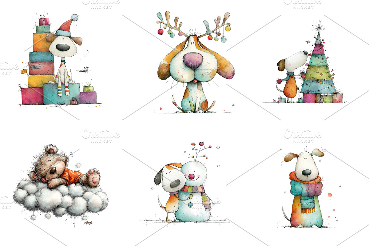 Quirky Christmas Dog Clipart Bundle, a Seasonal Illustration by CreationArt (Photo 5 of 5)