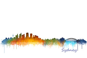 Sydney Cityscape Watercolor Skyline