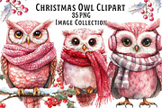 Christmas Owl Watercolor Clipart, an Illustration by Dream Creation (Thumbnail 1 of 8)