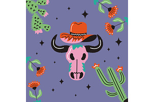 five wild west doodle icons, an Object Illustration by studiogstock