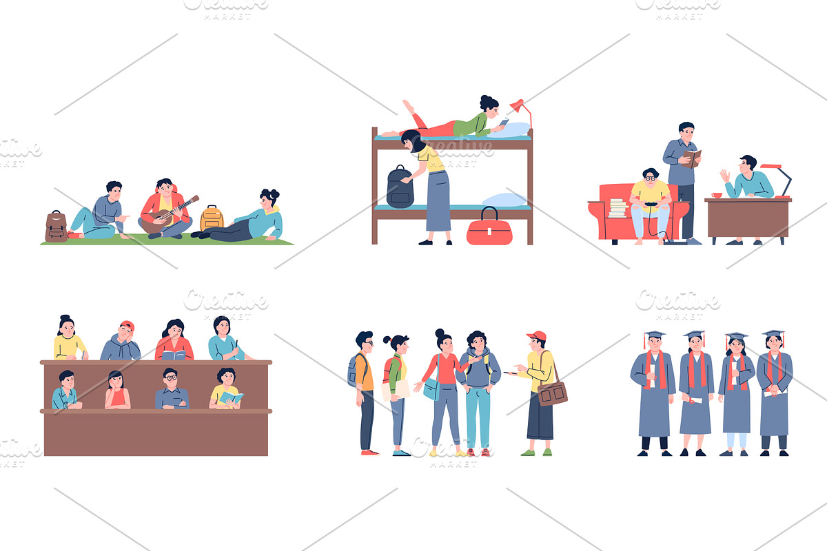 Life in college. Students lifestyle, an Education Illustration by LadadikArt