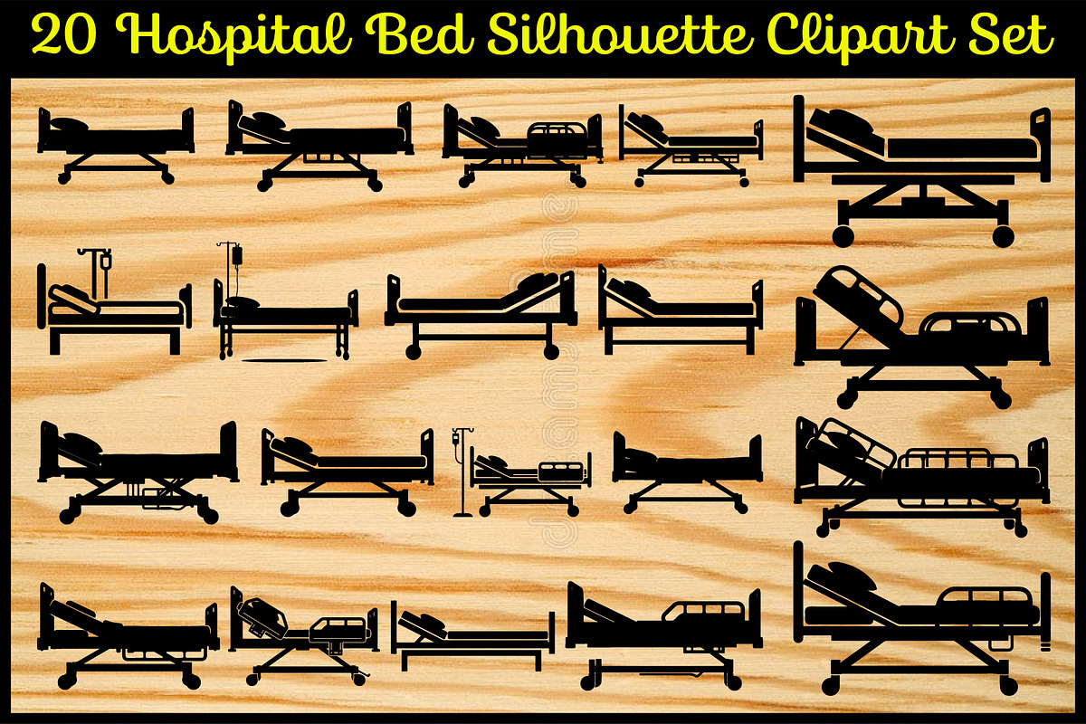 20 Hospital Bed Silhouette Clipart S, an Illustration by balal (Photo 1 of 4)