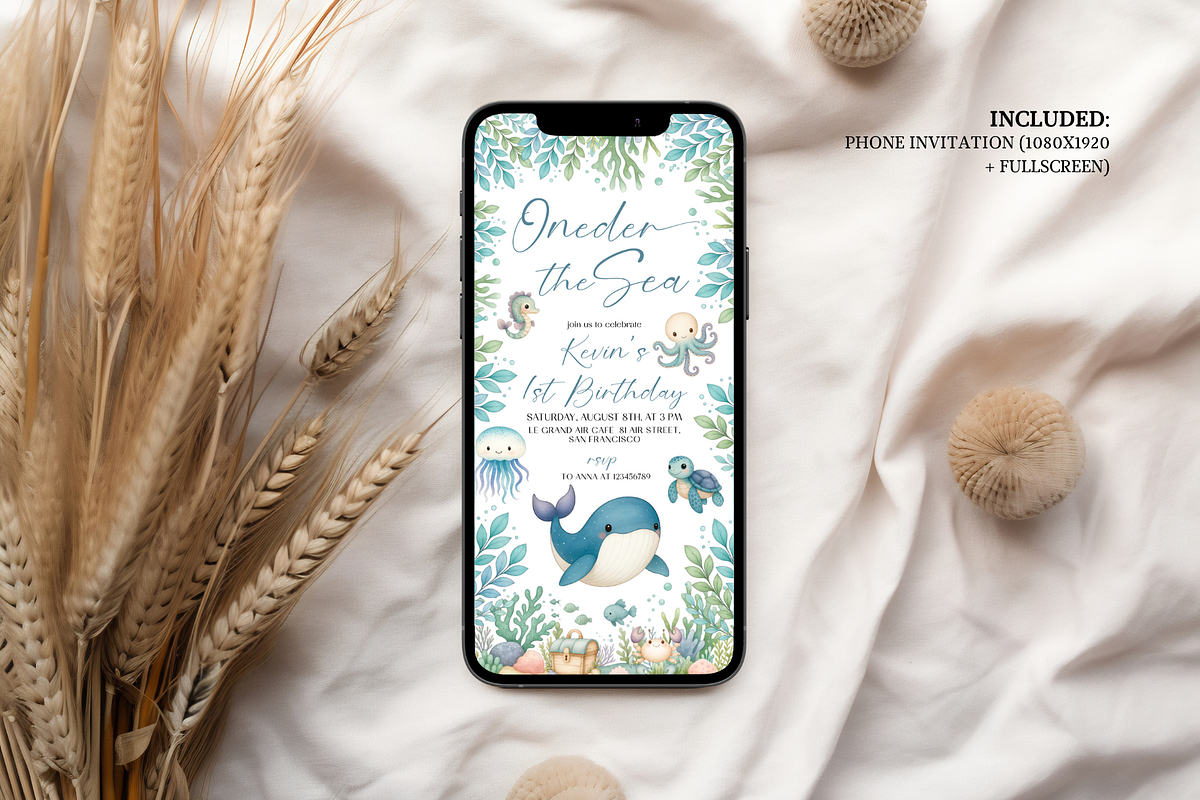 Oneder The Sea Birthday Invite Set, a Templates & Theme by Digital_Mind (Photo 3 of 5)