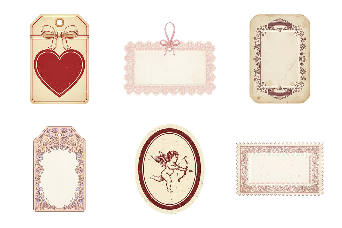 Vintage Valentine's Day Tag Printabl, an Illustration by SinaCreation (Photo 2 of 5)