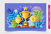 Three Golden Trophies on Blue Backgr, an Illustration by Tanuart (Thumbnail 3 of 3)