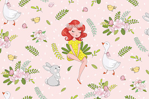 Girl Illustration.Animal Pattern