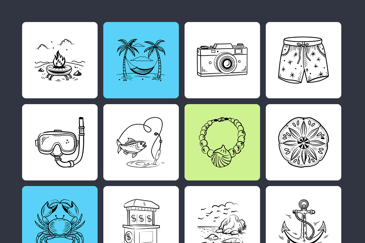 Tropical, Beach, and Ocean Doodles, an Outline Icon by Brickclay (Photo 9 of 9)