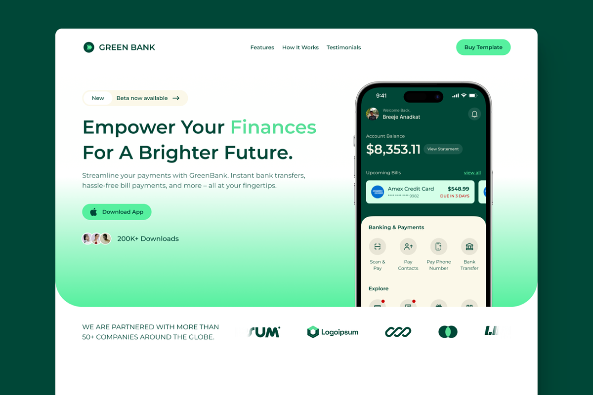 Green Bank - SaaS Framer Template, a Landing Page Template by BreejeAnadkat (Photo 2 of 4)