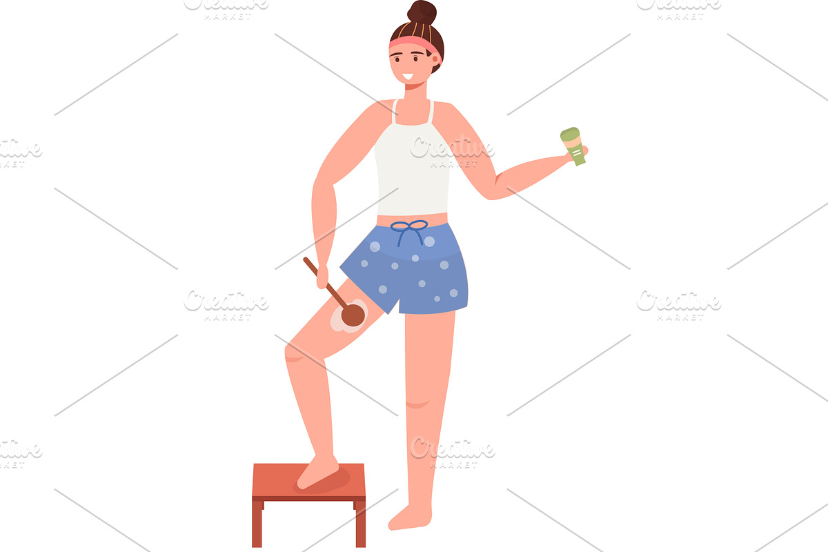 woman applying body scrub with brush, an Object Illustration by vectorpointstudio