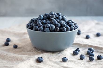Raw Organic Blueberries in a Bowl, side view., a Food & Drink Photo by LiudmylaChuhunova
