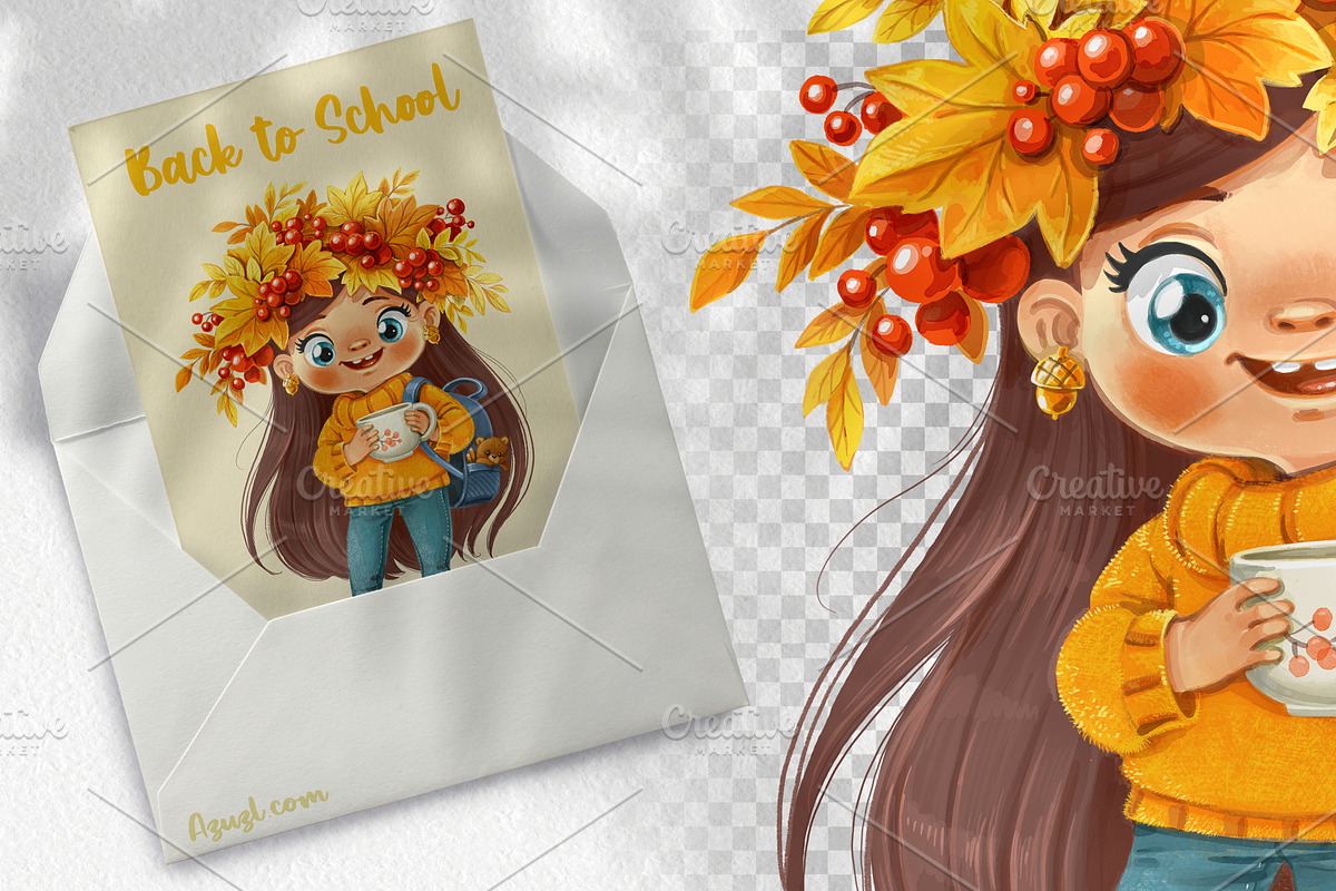 Girl in wreath back to school, a Person Illustration by Azuzlikus (Photo 2 of 3)
