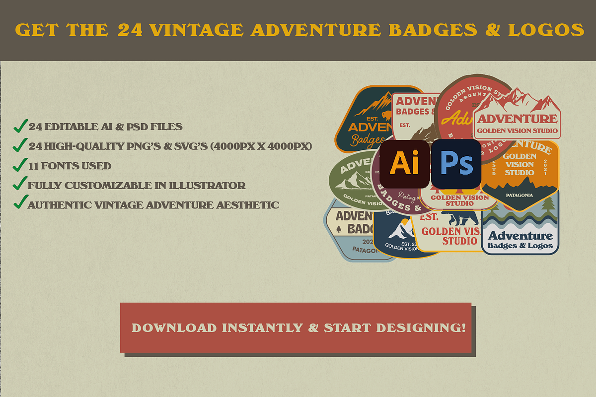 24 Vintage Adventure Badges & Logos, a Branding & Logo Template by Golden Vision Studio (Photo 8 of 8)