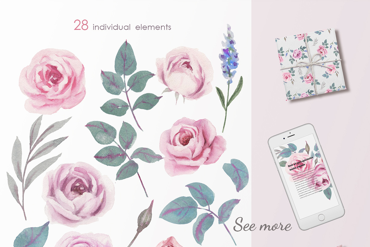 Chic Roses.  Watercolor collection, a Graphic by oKOLOstyle (Photo 6 of 8)
