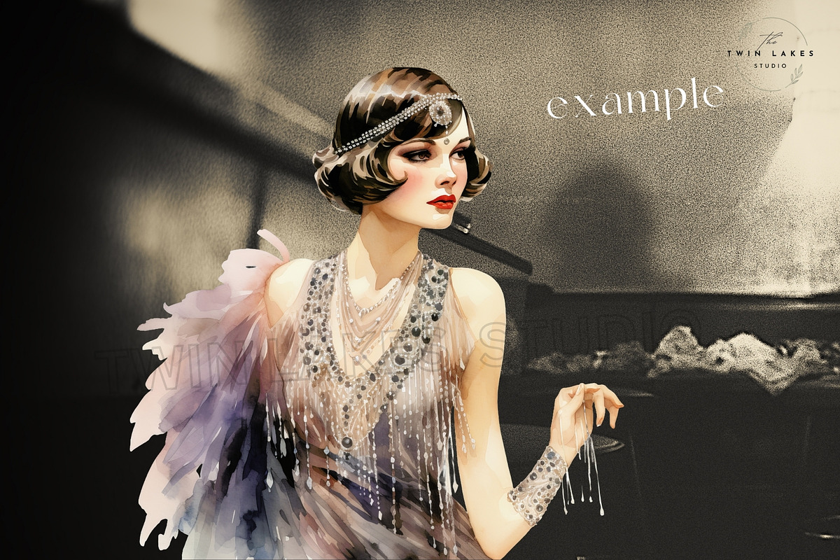 Watercolor Flapper Girls Clipart Set, a Person Illustration by The Twin Lakes Studio (Photo 11 of 11)