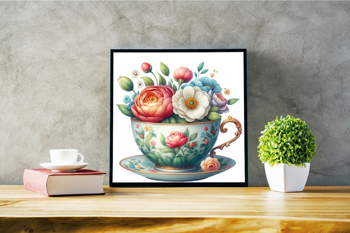 Watercolor Floral Tea Cup Clipart, a Graphic by Designking (Photo 3 of 6)