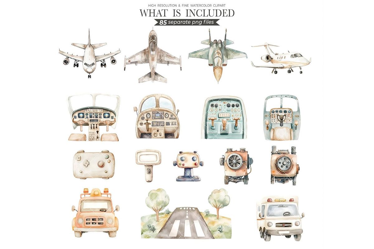 Aviator Friends Watercolor Clipart, an Illustration by CharmClipart (Photo 5 of 8)