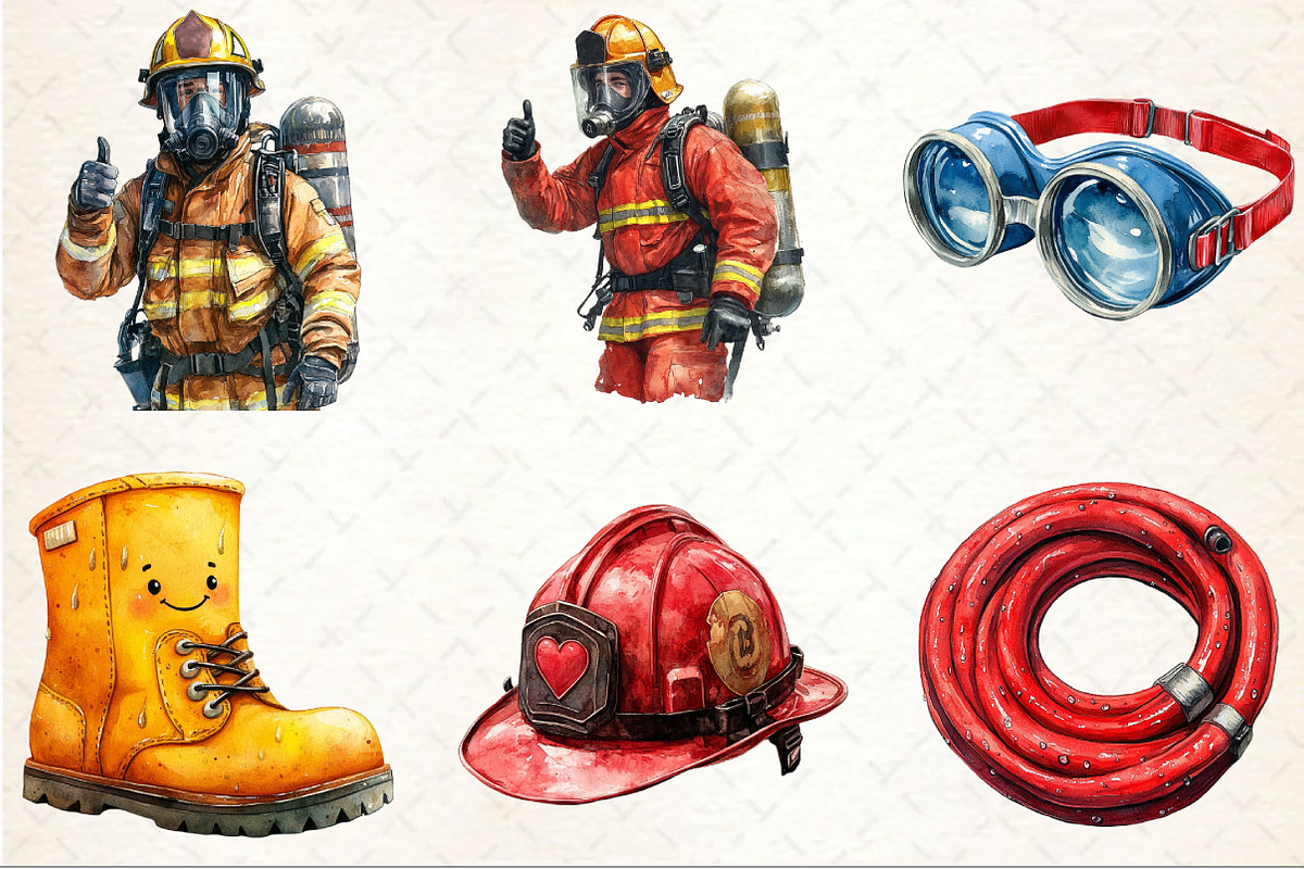 Cute Fire Department Watercolor Clip, an Illustration by Rose Art (Photo 3 of 7)