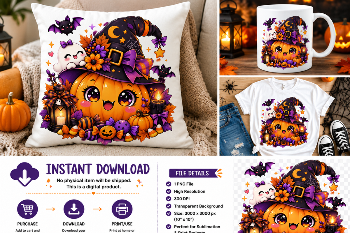 Kawaii Halloween Pumpkin Witch, a Seasonal Illustration by HyeRi (Photo 2 of 7)
