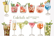 Watercolor cocktails clipart PNG, a Food Illustration by AquarelleSpace (Thumbnail 1 of 4)