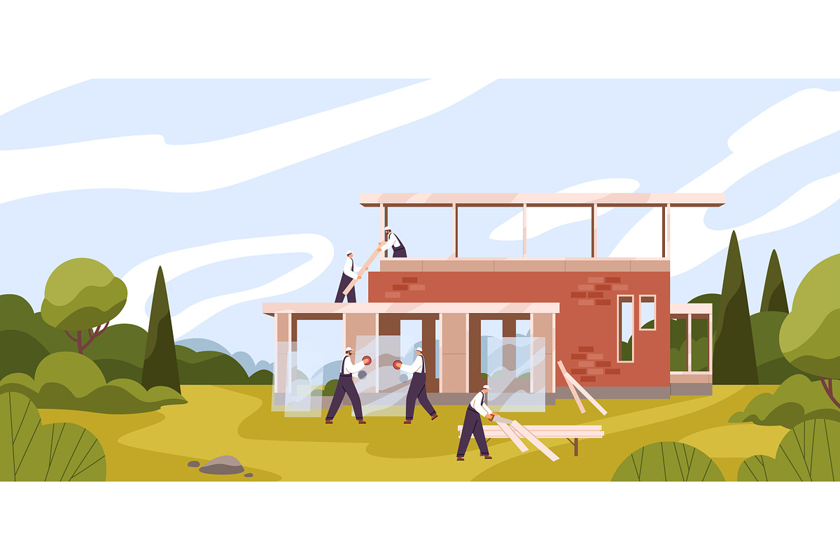 Builders constructing modern houses, a Person Illustration by Good Studio (Photo 4 of 5)