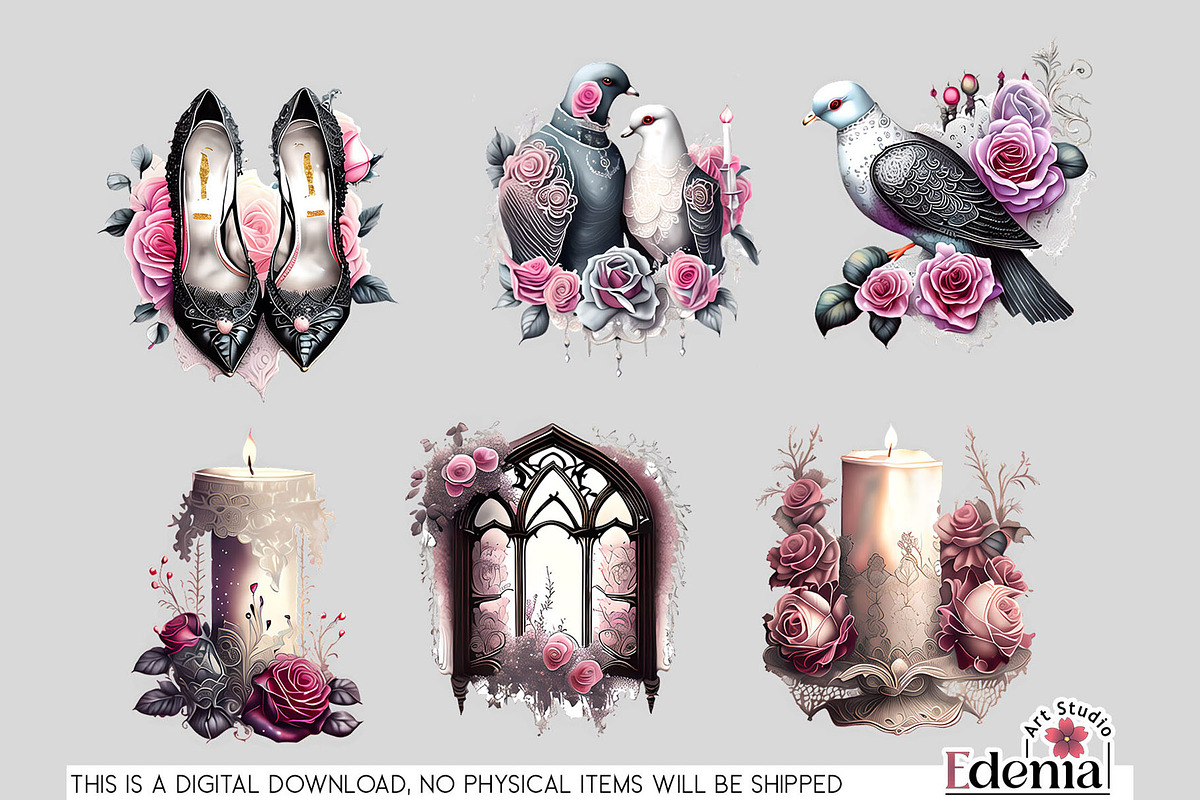 Victorian Gothic Wedding #2 Cliparts, a Seasonal Illustration by EdeniaArtStudio (Photo 6 of 9)
