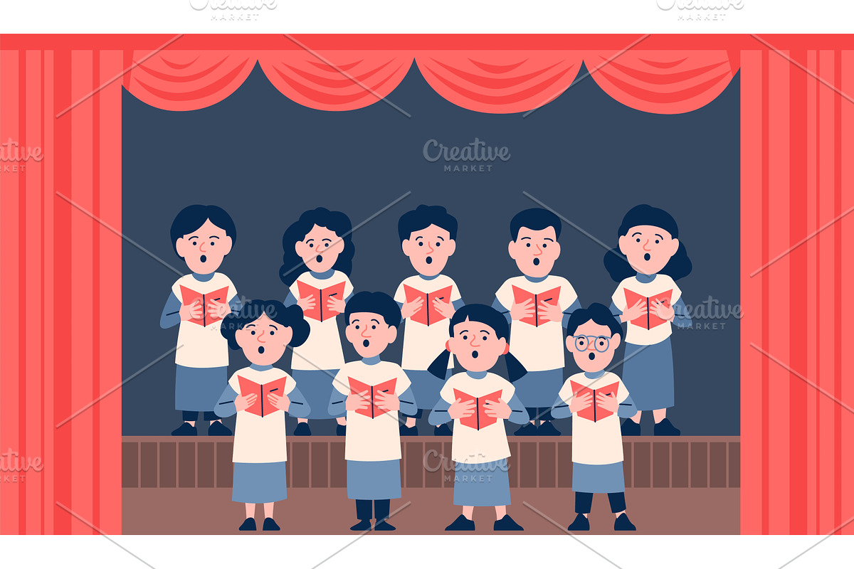 Children choir on stage. Church, a Person Illustration by LadadikArt