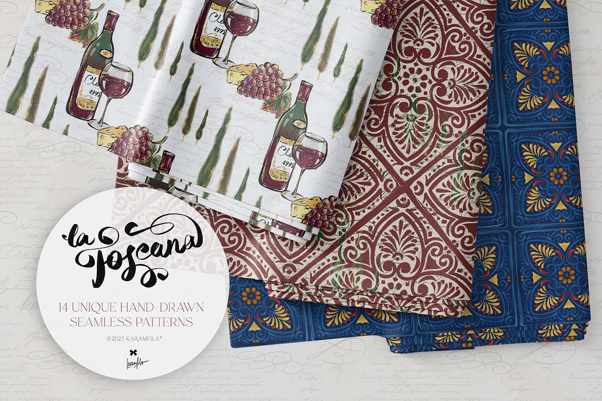 Tuscany Tiles Wine Seamless Patterns, a Pattern Graphic by KaramfilaS (Photo 3 of 18)