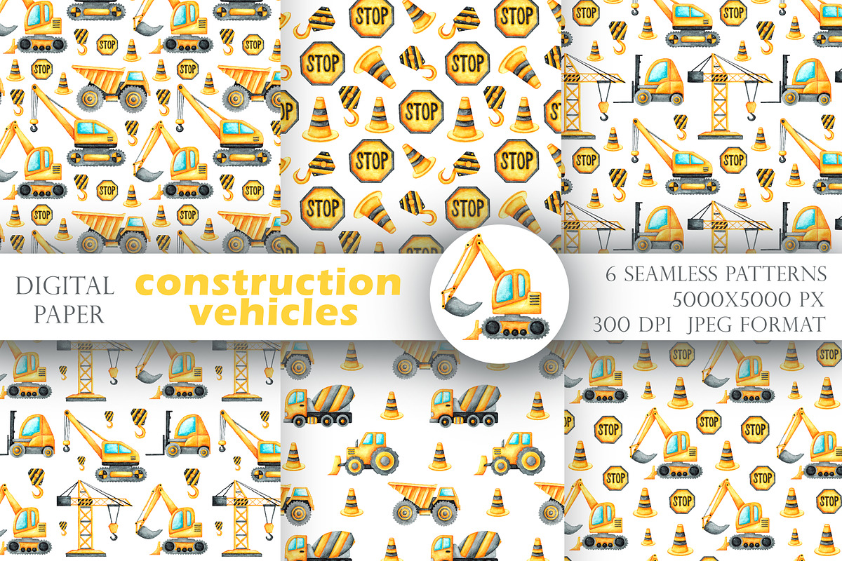 Construction vehicles watercolor set, a Transportation Illustration by SabinaWatercolorArt (Photo 4 of 20)