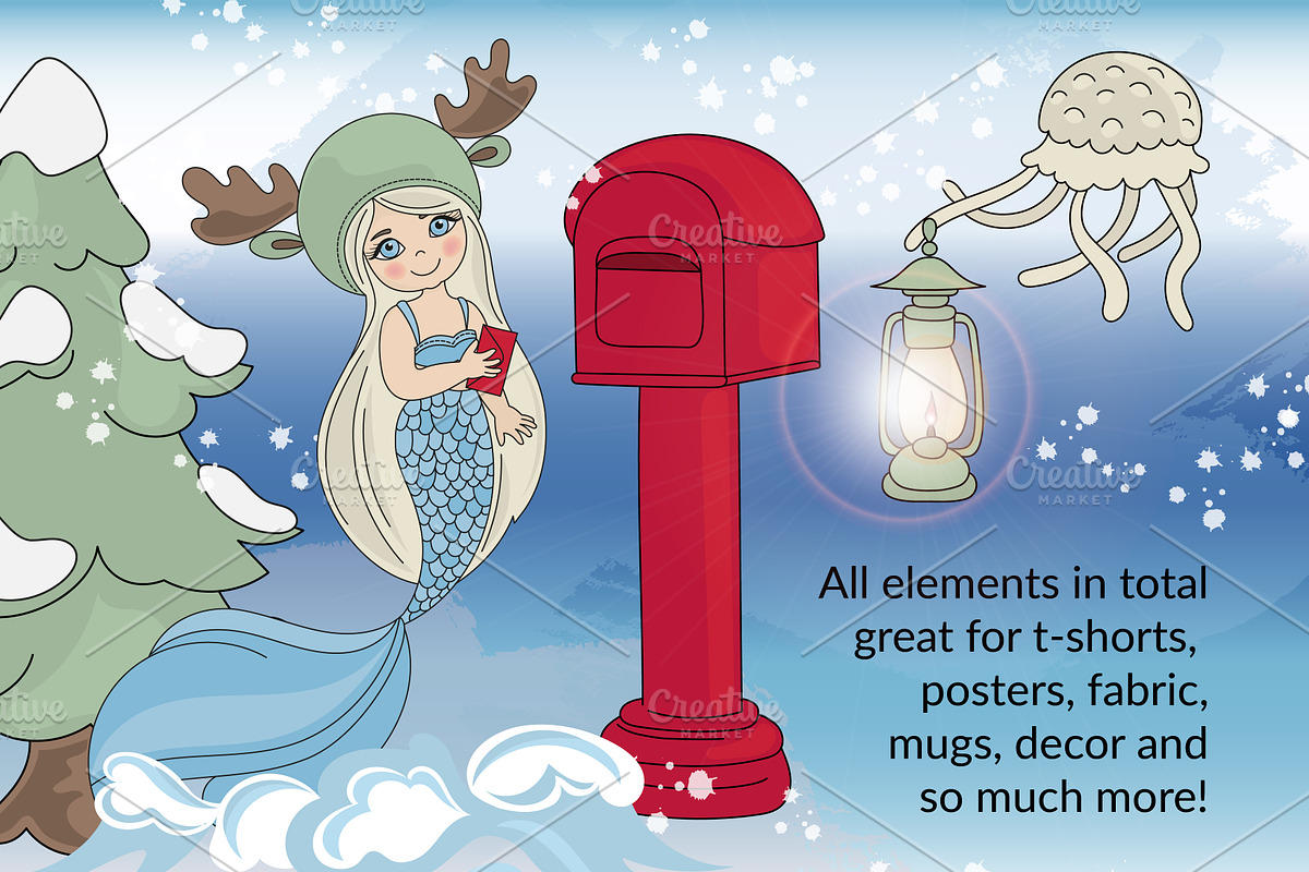 CHRISTMAS MERMAID, a Decorative Illustration by FARAWAYKINGDOM (Photo 5 of 14)
