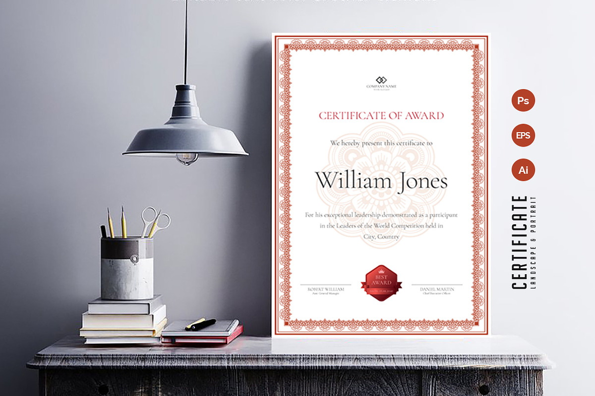 566. Modern Certificate Template, a Stationery Template by CreativeRezwan (Photo 3 of 3)
